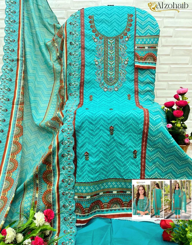 Alzohaib Az 1109 To 1111 Cotton Printed Pakistani Suits Online Wholesale